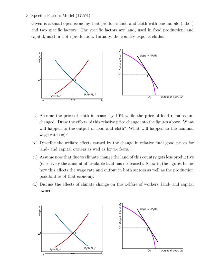 3 Specific Factors Model 17 5 Given Is A Small Open Economy That Produces Food And Cloth With One Mobile Labor And 1