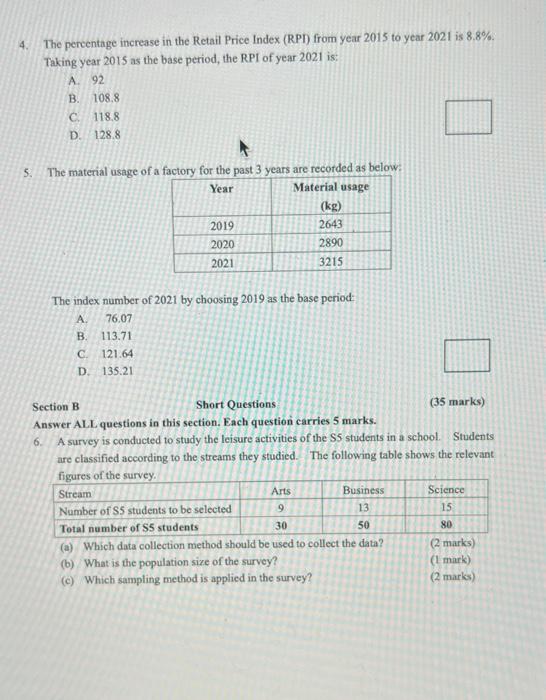 Unless Otherwise Specified Numerical Answers Should Be Corrected To Two Decimal Places Section A Multiple Choice Quest 2