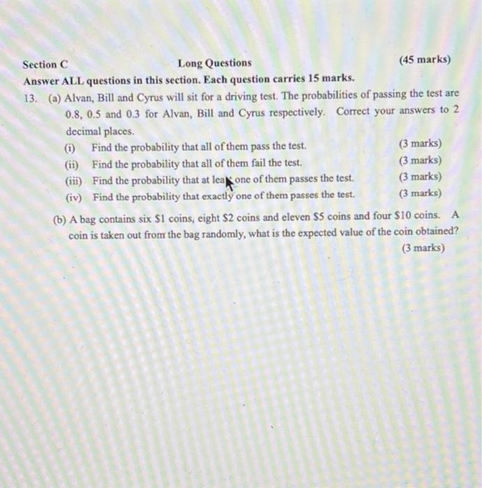 Unless Otherwise Specified Numerical Answers Should Be Corrected To Two Decimal Places Section A Multiple Choice Quest 6