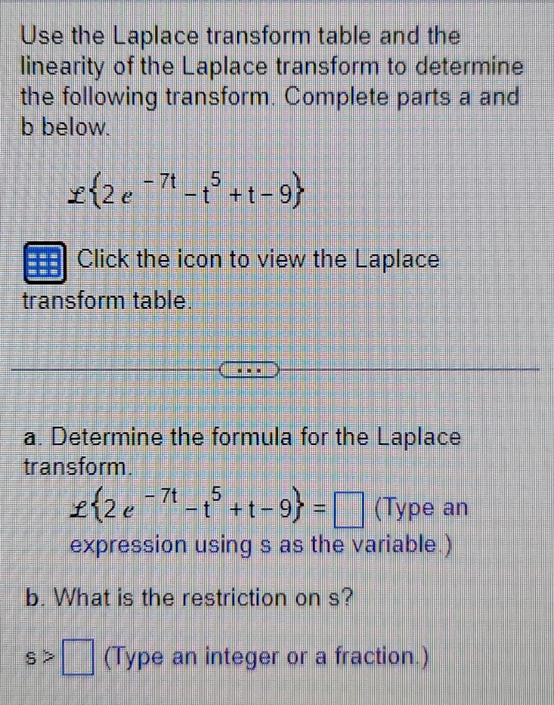 Use The Laplace Transform Table And The Linearity Of The Laplace Transform To Determine The Following Transform Complet 1