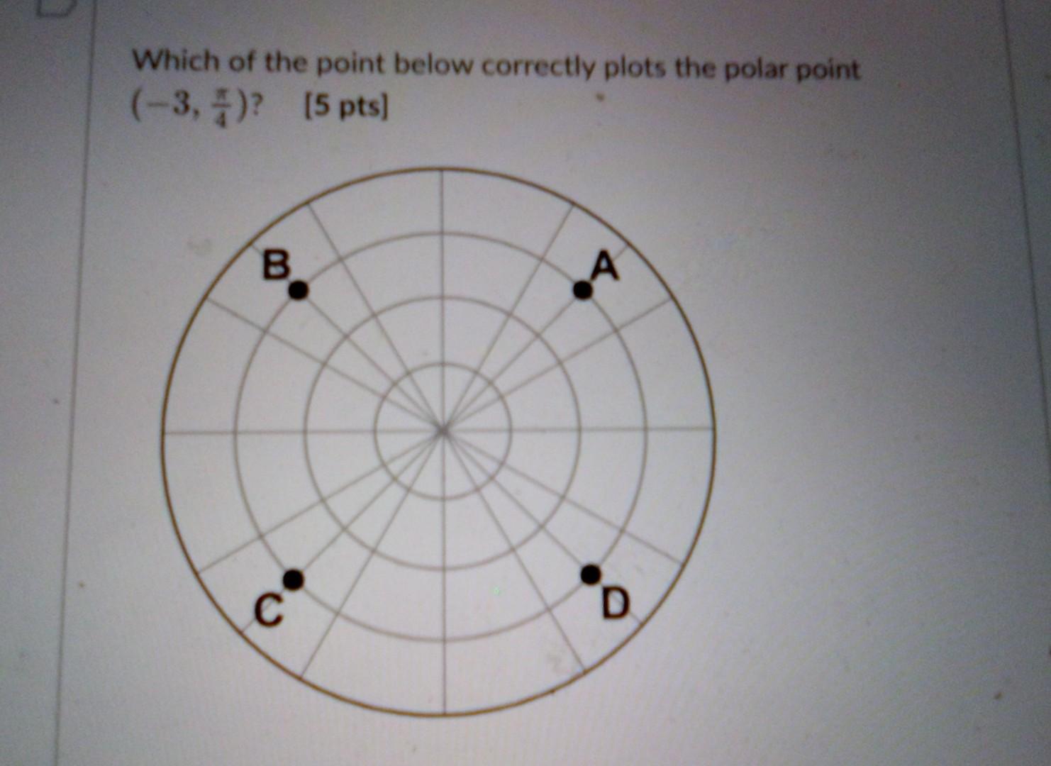 Which Of The Point Below Correctly Plots The Polar Point 3 4 5 Pts B C 4 D 1