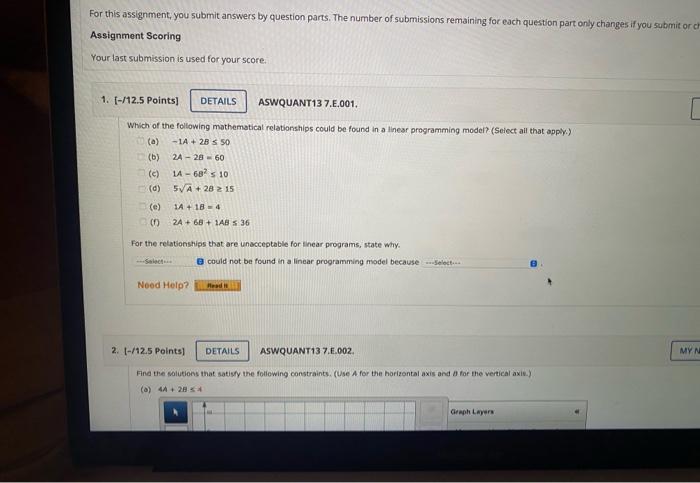 For This Assignment You Submit Answers By Question Parts The Number Of Submissions Remaining For Each Question Part On 1