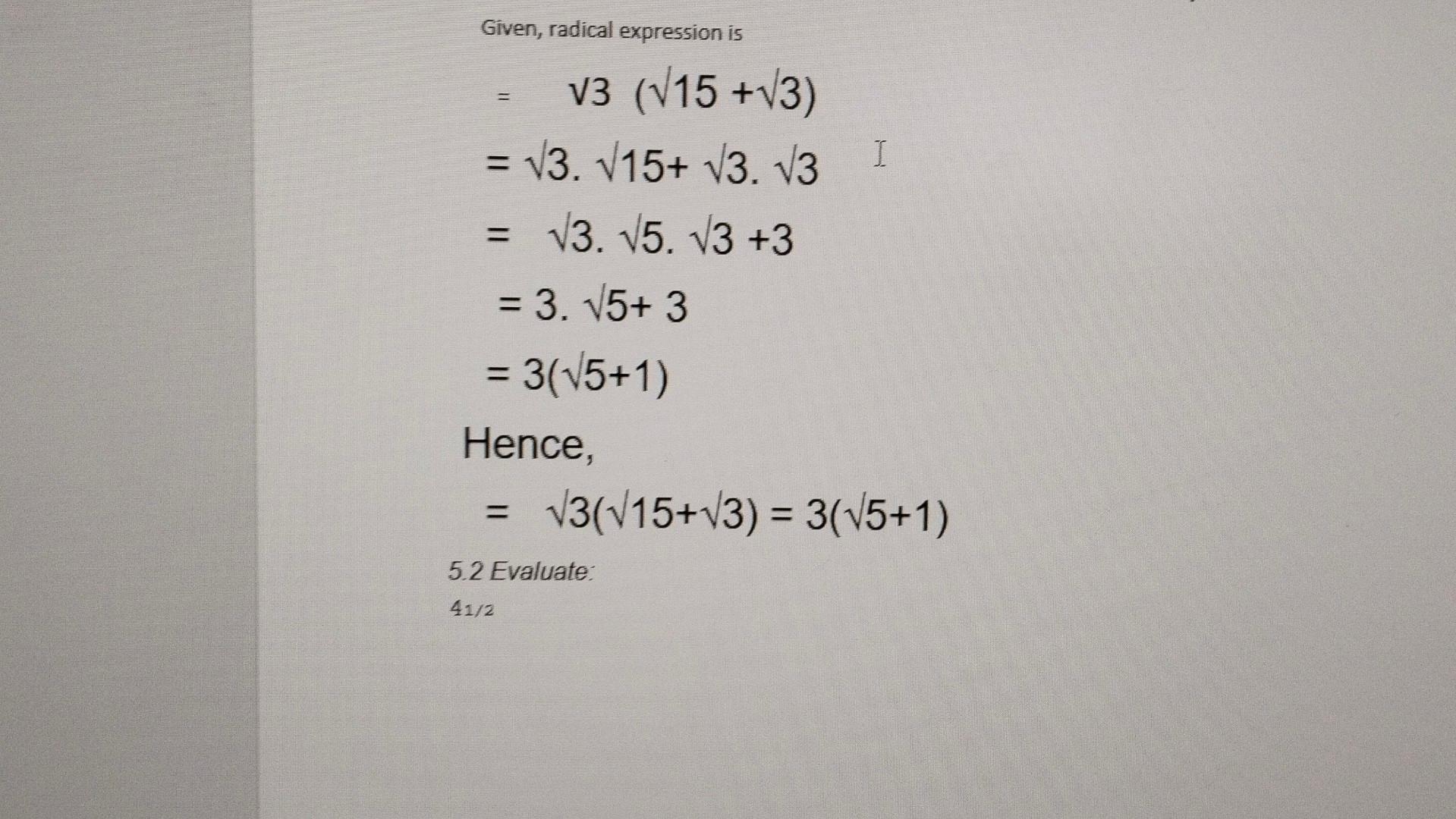 Given Radical Expression Is V3 15 3 3 15 3 3 I 3 5 3 3 3 5 3 3 5 1 Hence 3 15 3 1