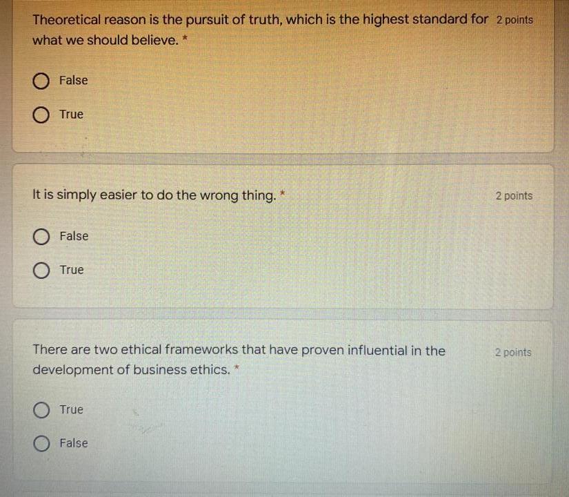 2 Points The Standards For Distinguishing Between Right And Wrong Behaviors Do Not Vary From One Person To Another O Fa 2