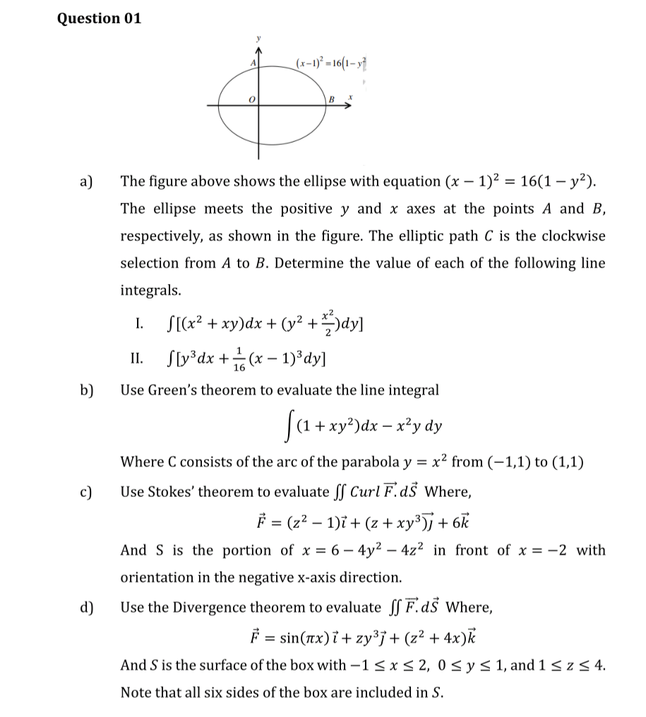 Question 01 A B C D The Figure Above Shows The Ellipse With Equation X 1 16 1 Y The Ellipse Meets The Posi 1