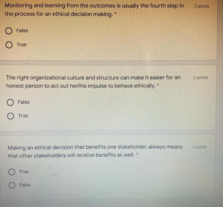2 Points The Standards For Distinguishing Between Right And Wrong Behaviors Do Not Vary From One Person To Another O Fa 3