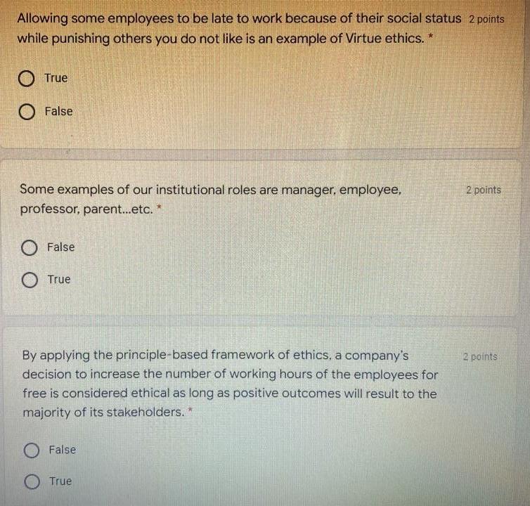 Allowing Some Employees To Be Late To Work Because Of Their Social Status 2 Points While Punishing Others You Do Not Lik 1