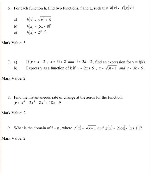 6 For Each Function H Find Two Functions F And G Such That H X F G X H X X 6 H X 5x 8 H X 2 6 1