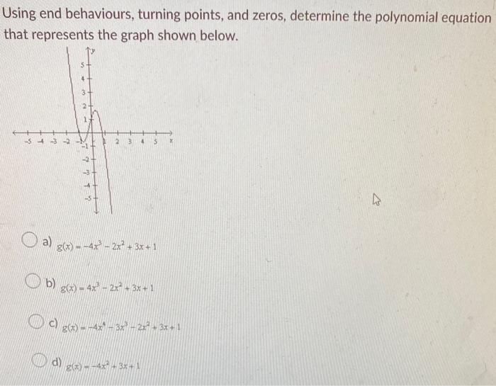 Using End Behaviours Turning Points And Zeros Determine The Polynomial Equation That Represents The Graph Shown Below 1
