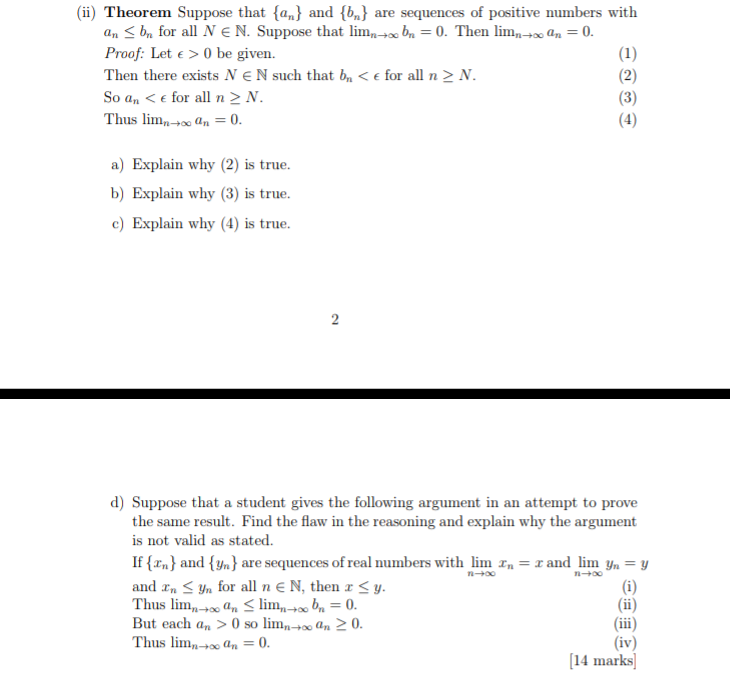 Ii Theorem Suppose That A And B Are Sequences Of Positive Numbers With Bn 0 Then Limn An 0 An Bn For All 1