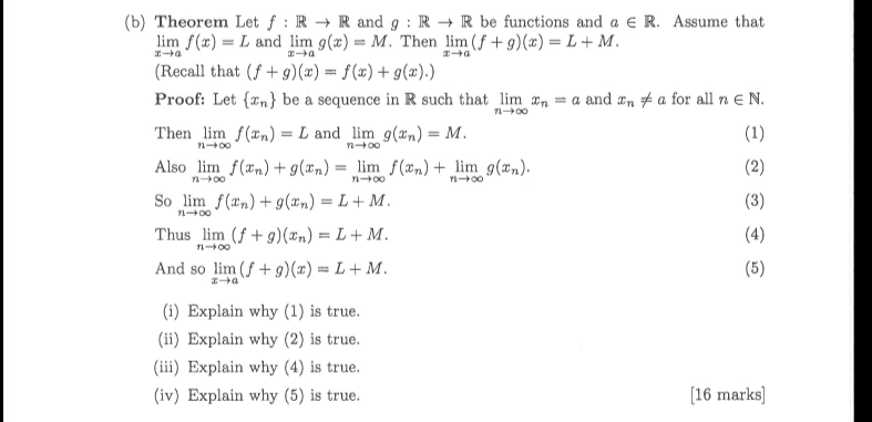 B Theorem Let F Rr And G Rr Be Functions And A R Assume That Lim F X L And Lim G X M Then Lim F G X L 1