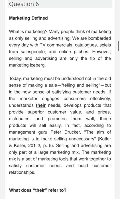 Question 6 Marketing Defined What Is Marketing Many People Think Of Marketing As Only Selling And Advertising We Are B 1