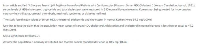 In An Article Entitled A Study On Serum Lipid Profiles In Normal And Patients With Cardiovascular Diseases Serum Hdl Co 1