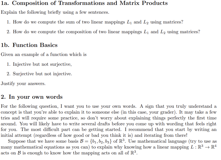 1a Composition Of Transformations And Matrix Products Explain The Following Briefly Using A Few Sentences 1 How Do We 1