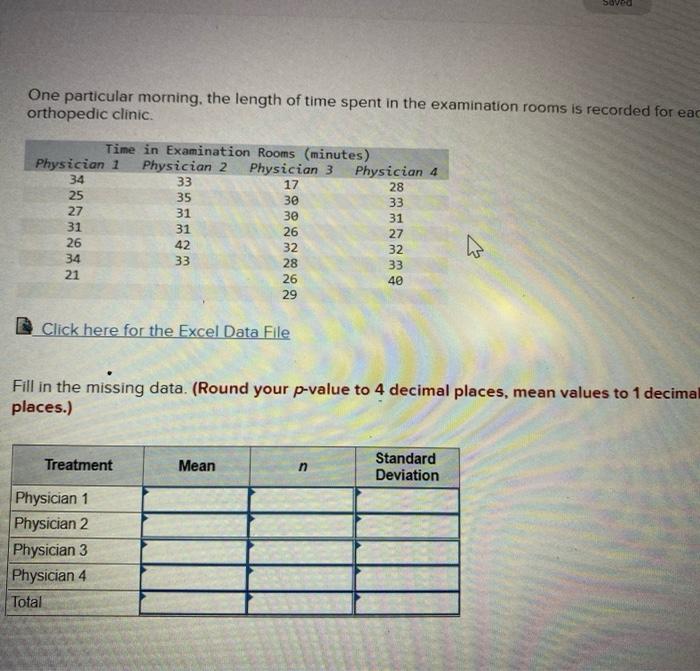 One Particular Morning The Length Of Time Spent In The Examination Rooms Is Recorded For Eac Orthopedic Clinic Time In 1
