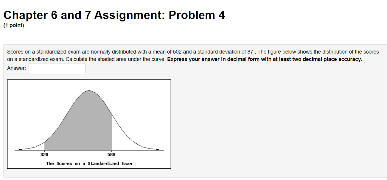 Chapter 6 And 7 Assignment Problem 4 1 Point Scores On A Standardized Exam Are Normally Distributed With A Mean Of 50 1