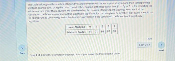 Prev The Table Below Gives The Number Of Hours Five Randomly Selected Students Spent Studying And Their Corresponding Mi 1