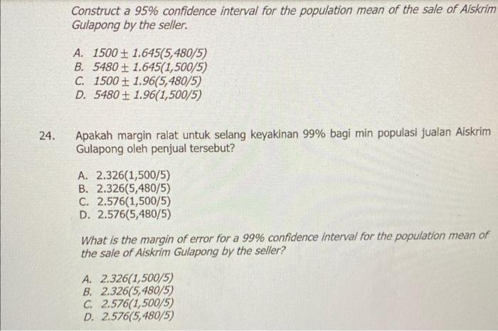 D 2 576 5 480 5 What Is The Margin Of Error For A 99 Confidence Interval For The Population Mean Of The Sale Of Aiskr 4