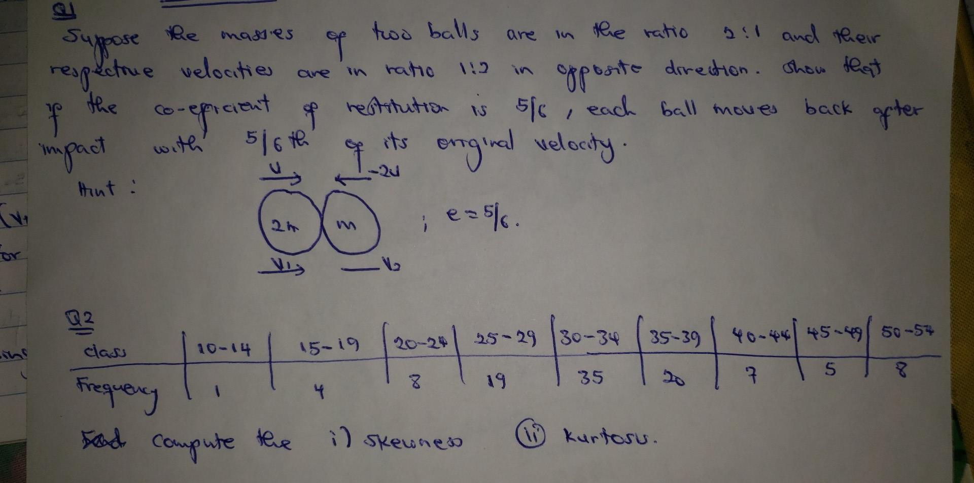 For El The Masses 9 Suppose Respective Velocities Are The Co Epicient Of 5 6th With F Mipact Tut Q2 Class 10 14 Freque 1