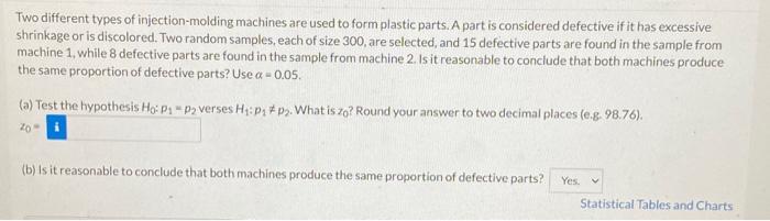 Two Different Types Of Injection Molding Machines Are Used To Form Plastic Parts A Part Is Considered Defective If It H 1