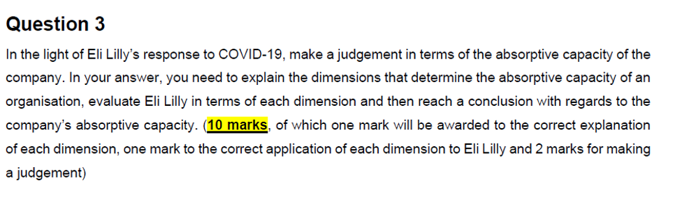 Question 3 In The Light Of Eli Lilly S Response To Covid 19 Make A Judgement In Terms Of The Absorptive Capacity Of The 1