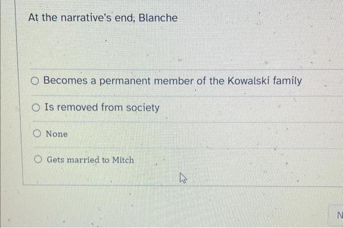 At The Narrative S End Blanche O Becomes A Permanent Member Of The Kowalski Family O Is Removed From Society O None Get 1