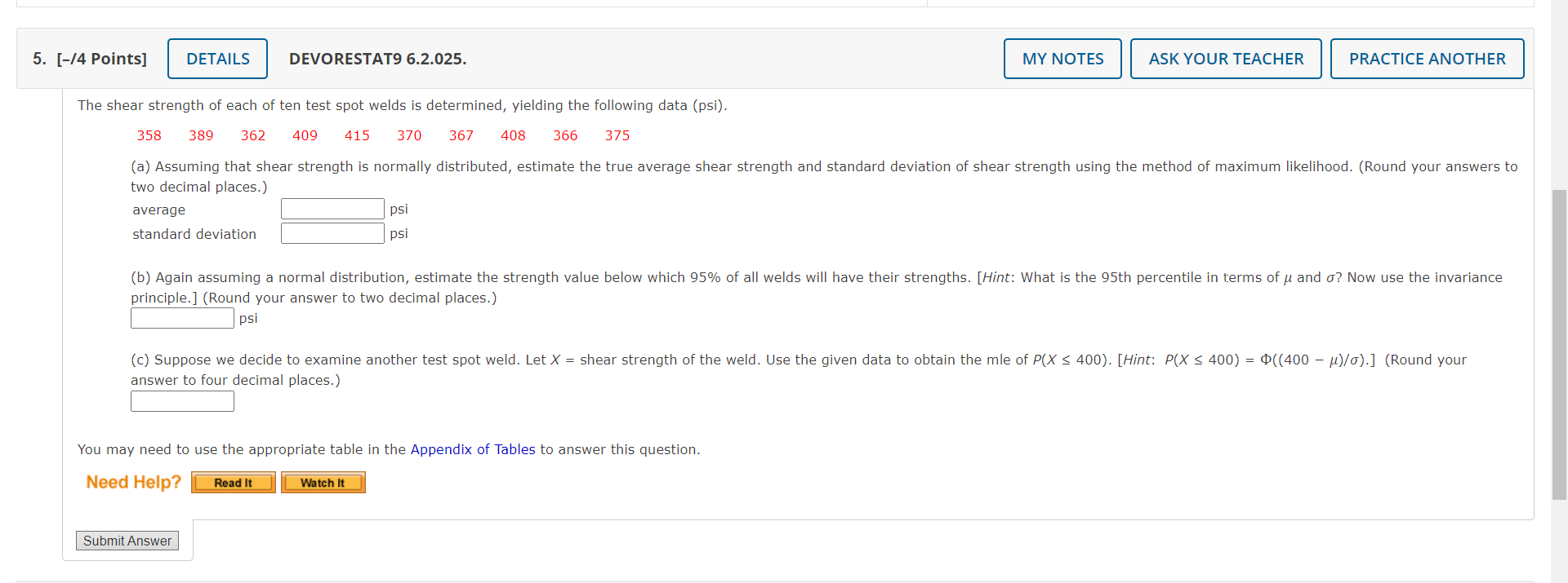 5 4 Points Details The Shear Strength Of Each Of Ten Test Spot Welds Is Determined Yielding The Following Data Ps 1
