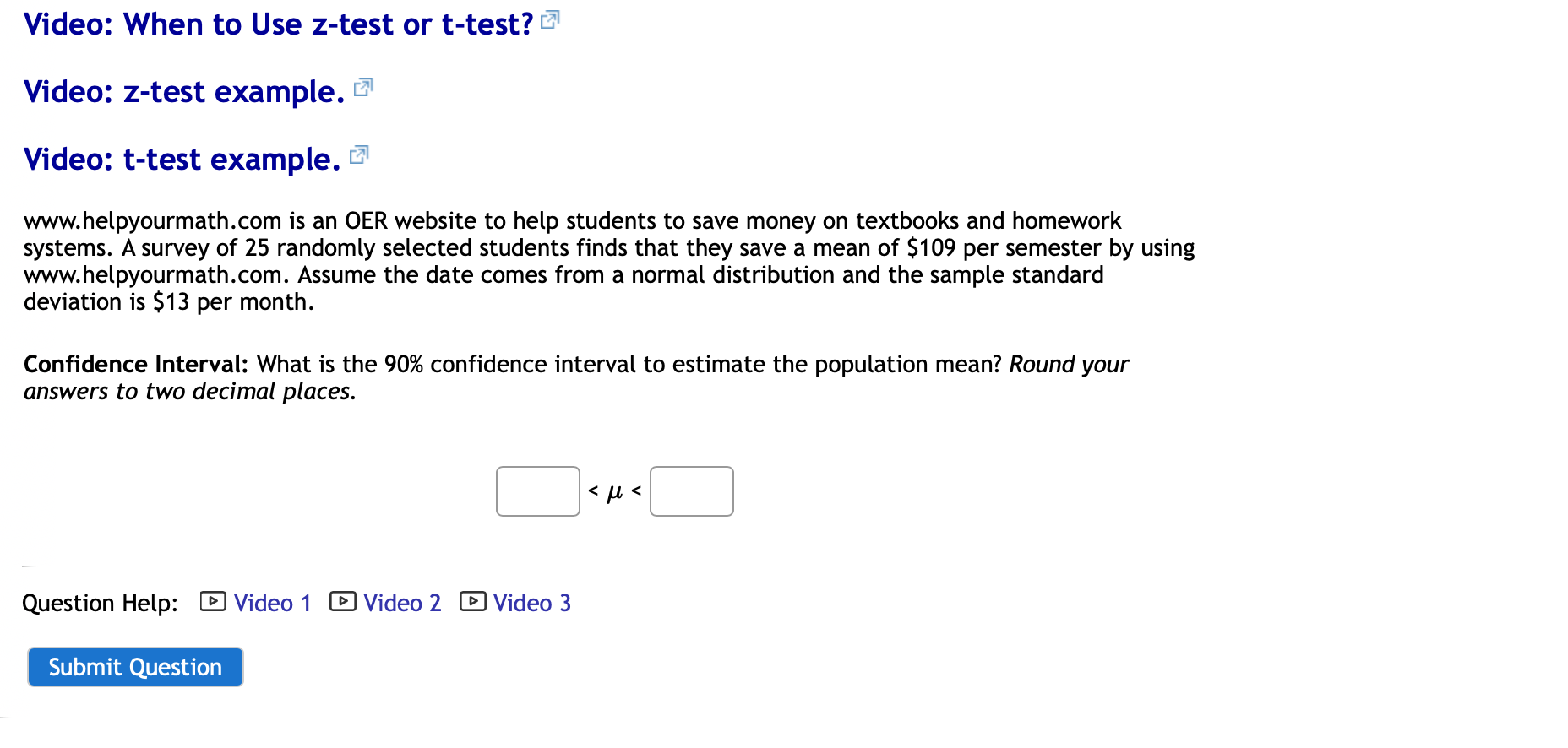 Video When To Use Z Test Or T Test Video Z Test Example Video T Test Example Www Helpyourmath Com Is An Oer Websit 1
