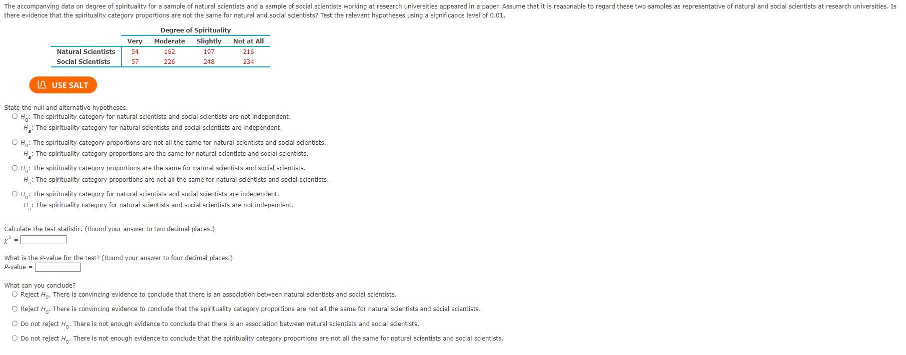 The Accompanying Data On Degree Of Spirituality For A Sample Of Natural Scientists And A Sample Of Social Scientists Wor 1