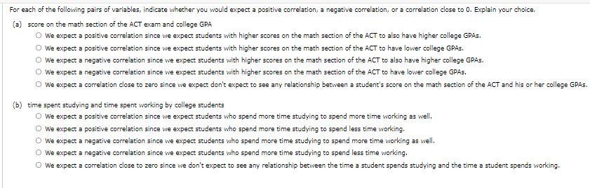 For Each Of The Following Pairs Of Variables Indicate Whether You Would Expect A Positive Correlation A Negative Corre 1