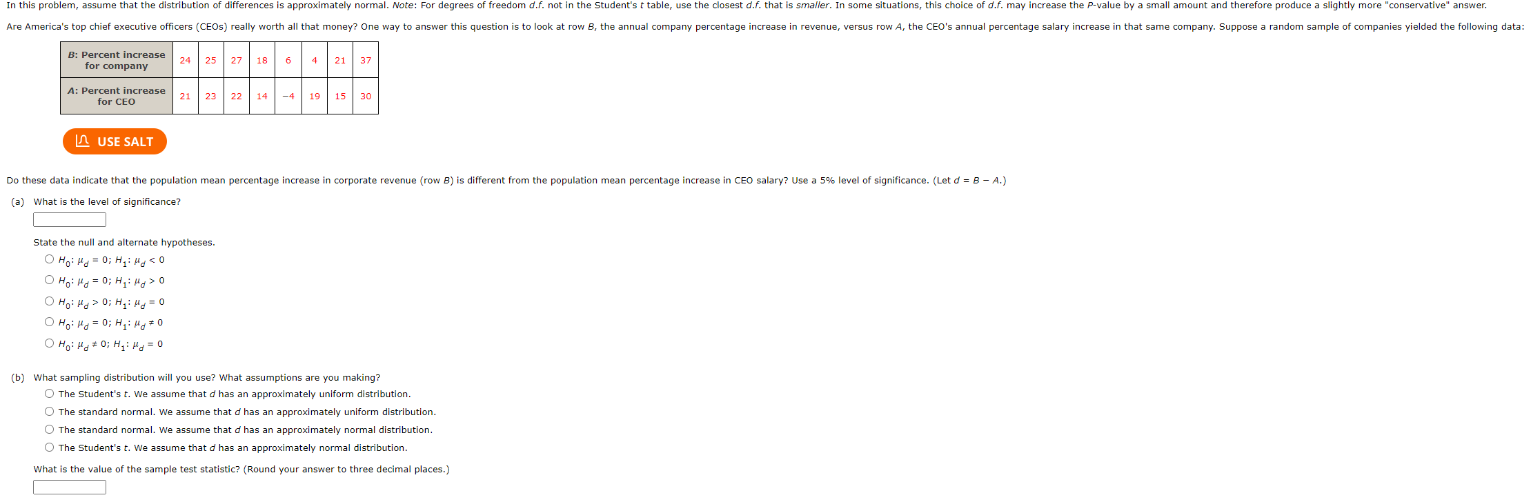 In This Problem Assume That The Distribution Of Differences Is Approximately Normal Note For Degrees Of Freedom D F 1