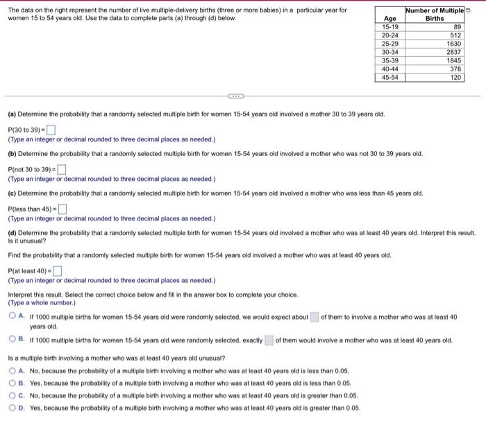 The Data On The Right Represent The Number Of Live Multiple Delivery Births Three Or More Babies In A Particular Year 1
