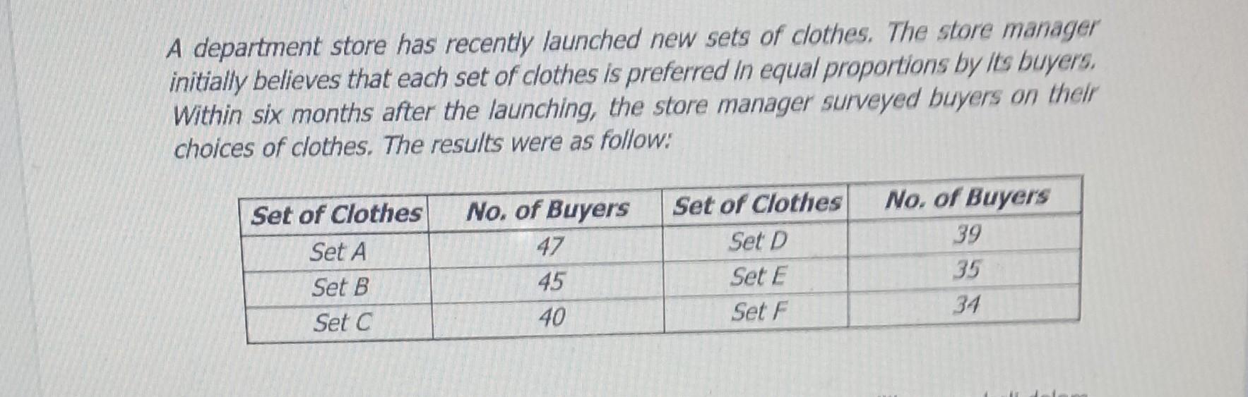A Department Store Has Recently Launched New Sets Of Clothes The Store Manager Initially Believes That Each Set Of Clot 1