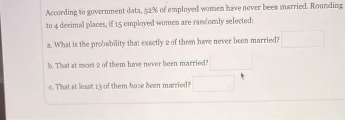 According To Government Data 52 Of Employed Women Have Never Been Married Rounding To 4 Decimal Places If 15 Employe 1