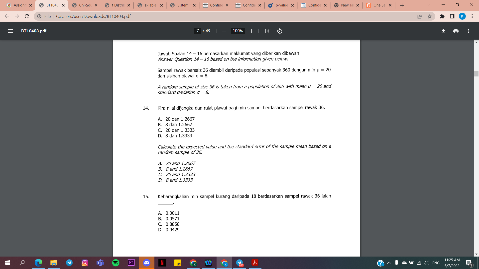 Assignn X Bt1040 X Chi Squ X St Distrib X File C Users User Downloads Bt10403 Pdf Bt10403 Pdf O Pr Z Table Xx 14 1