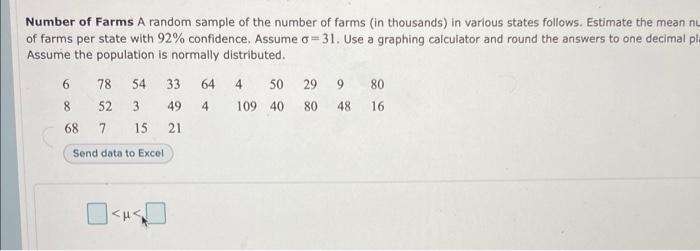 Number Of Farms A Random Sample Of The Number Of Farms In Thousands In Various States Follows Estimate The Mean Nu Of 1