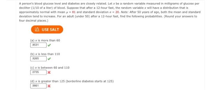 A Person S Blood Glucose Level And Diabetes Are Closely Related Let X Be A Random Variable Measured In Milligrams Of Gl 1