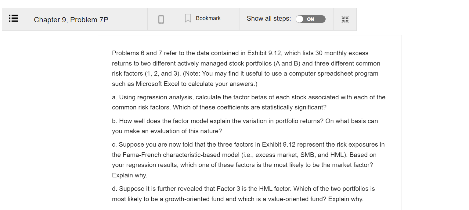 Chapter 9 Problem 7p Bookmark Show All Steps On Yk 75 Problems 6 And 7 Refer To The Data Contained In Exhibit 9 12 1