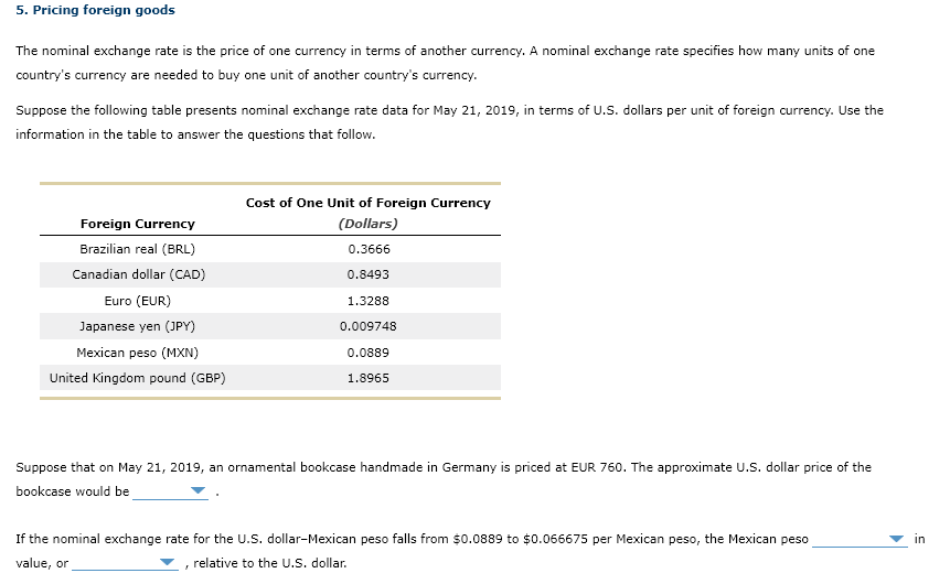 5 Pricing Foreign Goods The Nominal Exchange Rate Is The Price Of One Currency In Terms Of Another Currency A Nominal 1