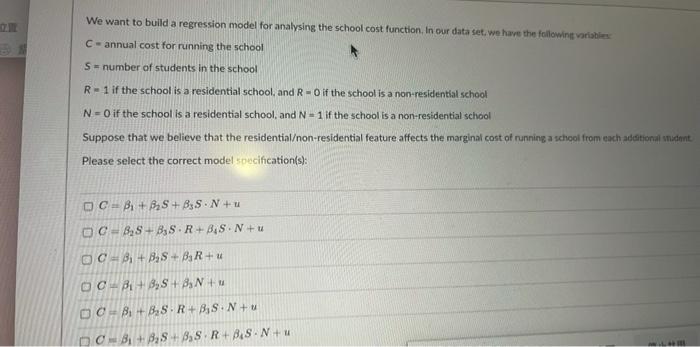 N We Want To Build A Regression Model For Analysing The School Cost Function In Our Data Set We Have The Following Var 1