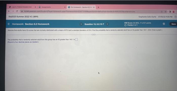 Logm Federal De Ad Agents Sta2023 Summer 2022 Vc 1899 De Homework Section2 X Mylab Pearson Com Titudent Playerhomework 1