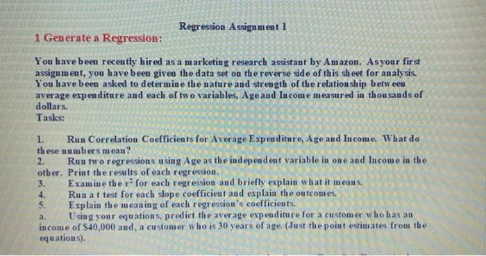 Regression Assignment 1 1 Generate A Regression You Have Been Recently Hired As A Marketing Research Assistant By Amazo 1