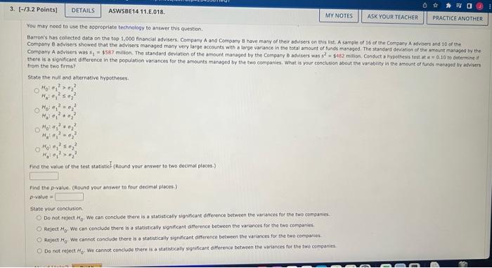 3 3 2 Points Details Aswsbe14 11 E 018 You May Need To Use The Appropriate Technology To Answer This Question Bar 1