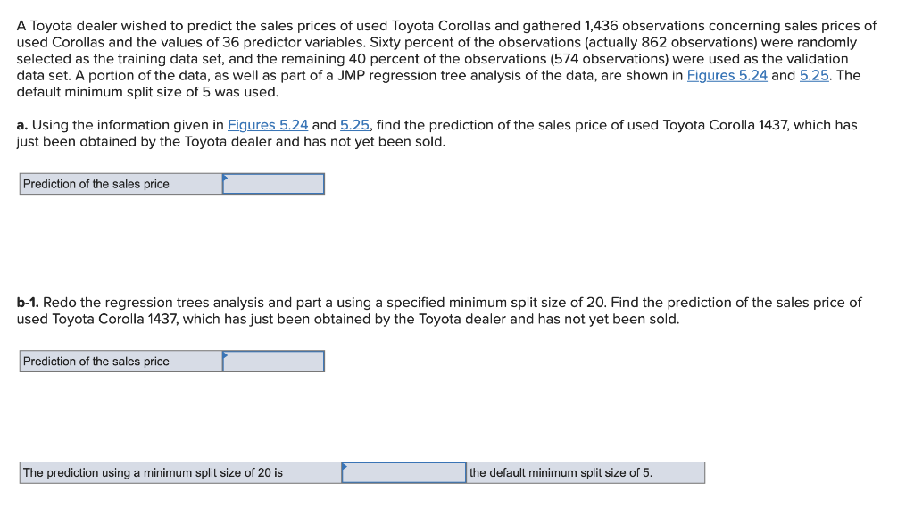 A Toyota Dealer Wished To Predict The Sales Prices Of Used Toyota Corollas And Gathered 1 436 Observations Concerning Sa 1