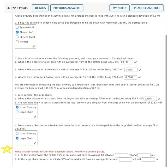 3 7 10 Points Details Previous Answers My Notes Practice Another A Local Brewery Sells Their Beer In 330 Ml Bottles 1