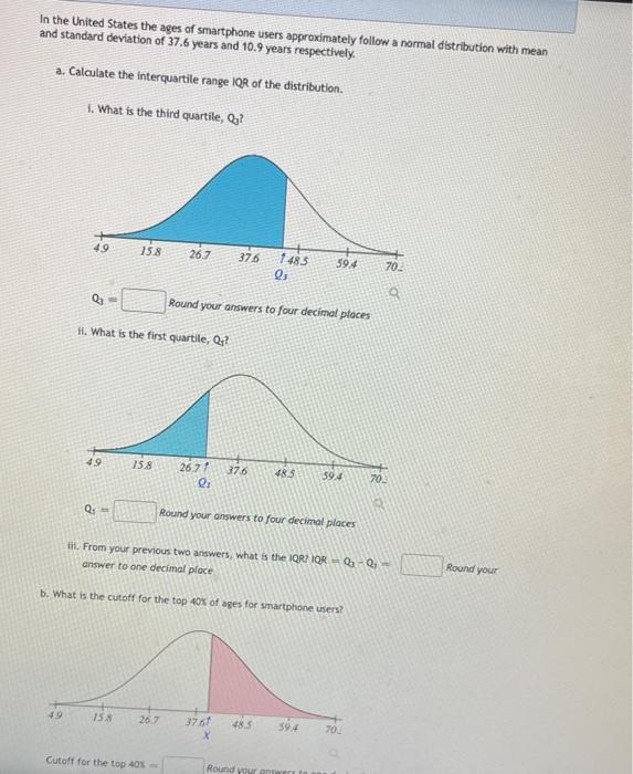 In The United States The Ages Of Smartphone Users Approximately Follow A Normal Distribution With Mean And Standard Devi 1