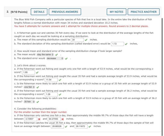 Details Previous Answers My Notes 2 9 10 Points The Blue Wild Fish Company Sells A Particular Species Of Fish That Li 1