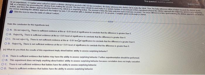 State The Conclusion For This Hypothesis Test Oa Do Not Reject He There Is Sufficient Evidence At The A 001 Level Of S 2
