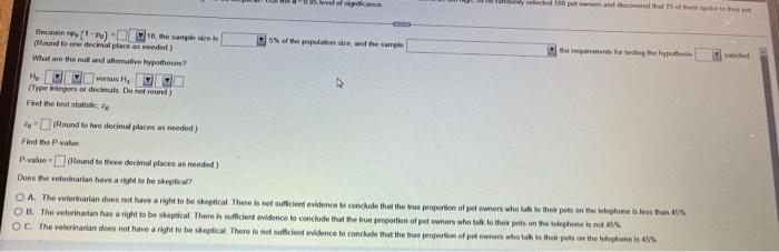 Because 1 P 10 The Sample Size In Round To One Decimal Place As Needed What Are The Null And Altemative Hypotheses 1