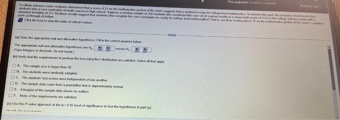 This Question 5 Point Post A College Entrance Exam Company Determined That A Score Of 21 On The Matomas Port Students T 3